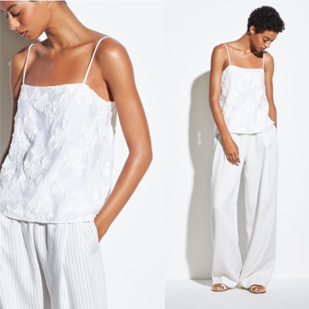 Vince Textured Floral Cami in Optic White
